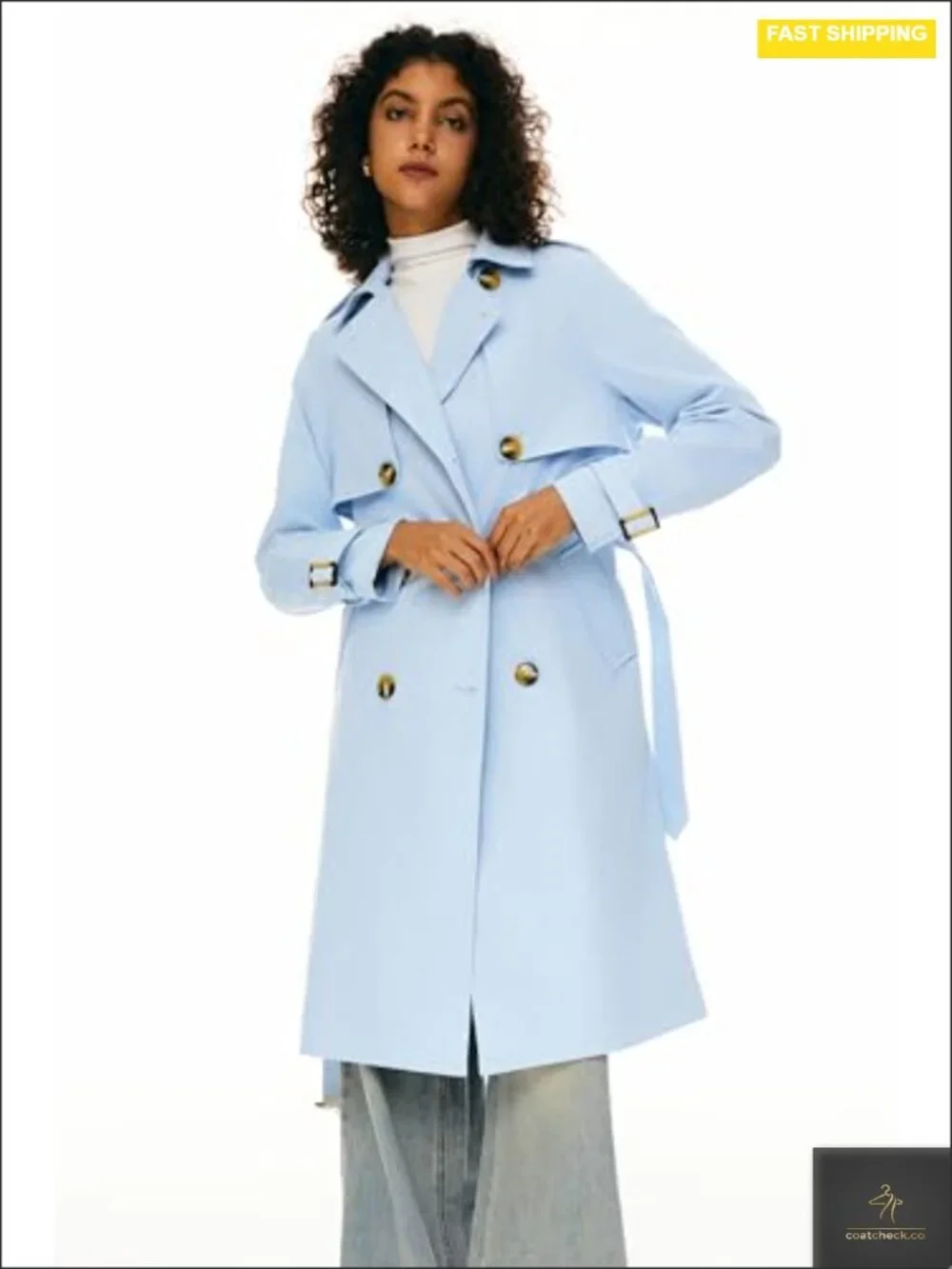 Women's 3/4 Length Double Breasted Trench Coat Belted Notch Lapel Lightweight
